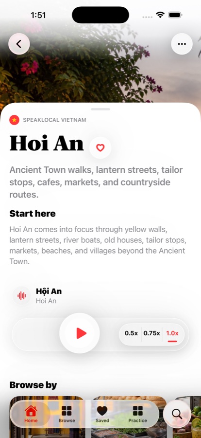 SpeakLocal Hoi An city page with useful phrase sections