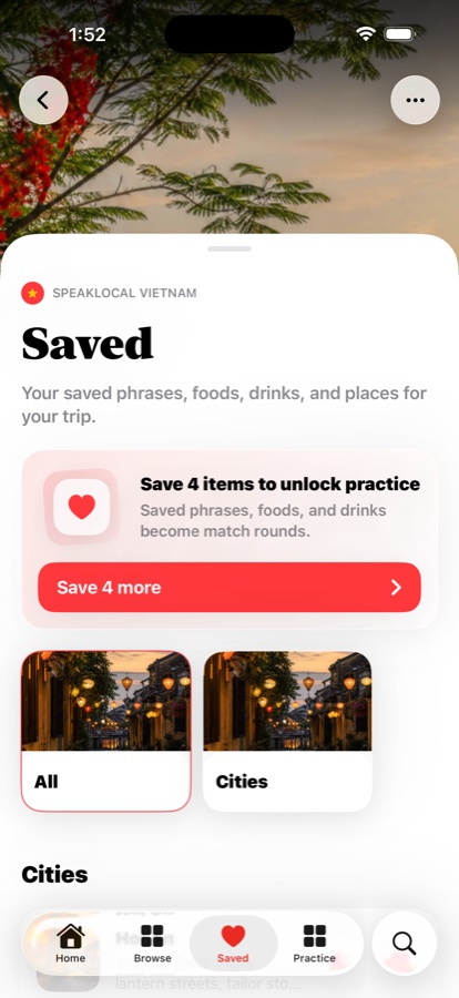 Saved items page